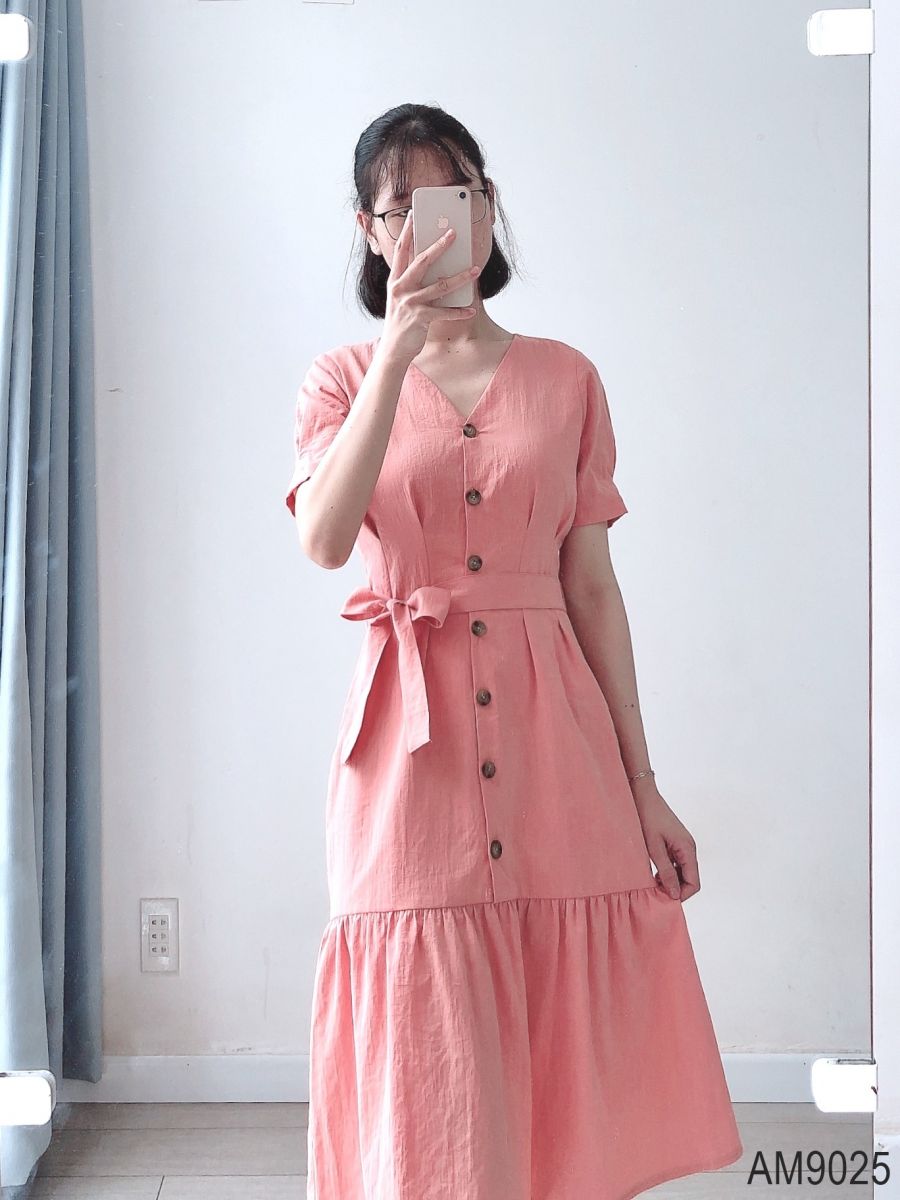 Đầm đuôi cá Nữ linen kèm thắt lưng OvanMade AM9025