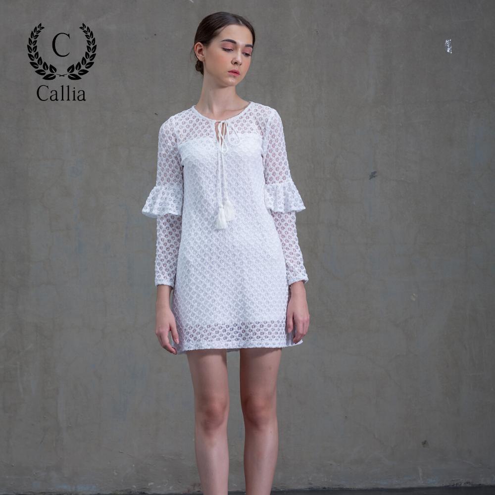 Đầm nữ Callia Libby ren dáng suông tay dài phối bèo