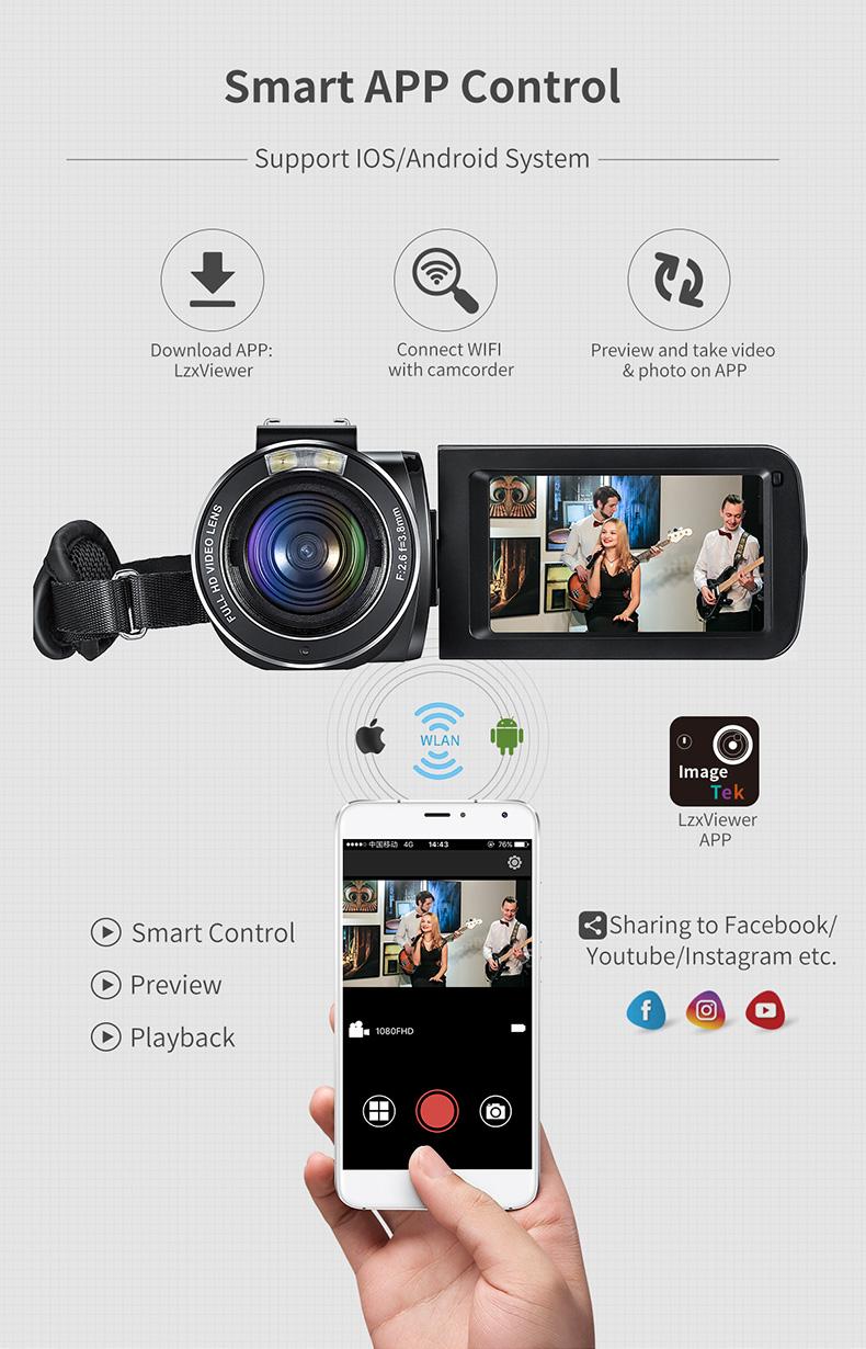 Máy quay video 1080p Full HD Professional, Ordro Z20 IR Night Vision Máy quay số máy quay phim YouTube Vlogger quay phim