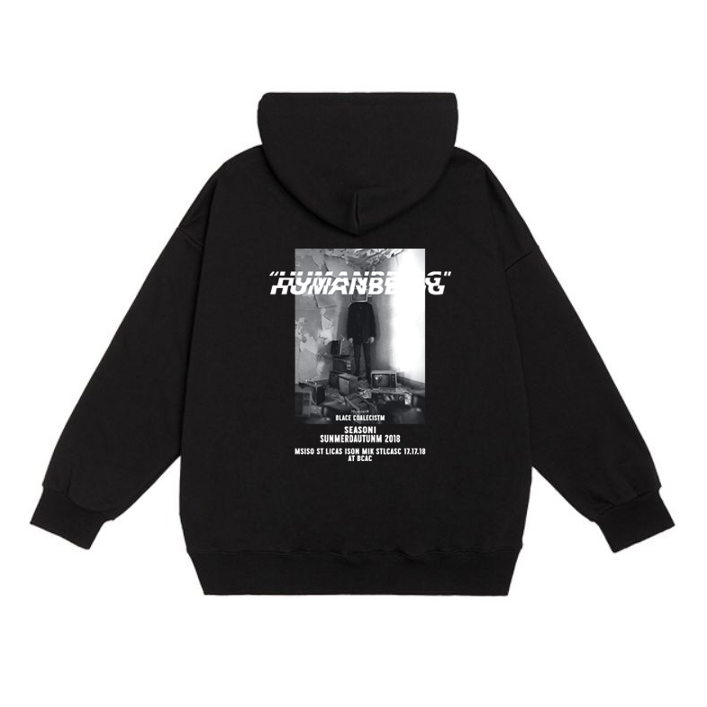 Áo mũ Hoodie Unisex Phong Boutique HUMAN BEEING form rộng 3 màu nỉ bông cặp đôi nam nữ Oversize Ulzzang thu đông