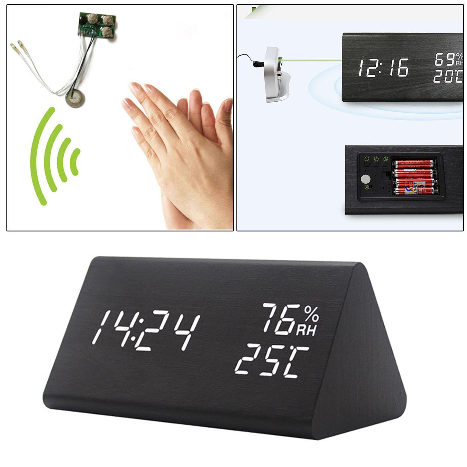 Large Wooden Digital Alarm Clock Temperature Portable Bedroom Table Clocks