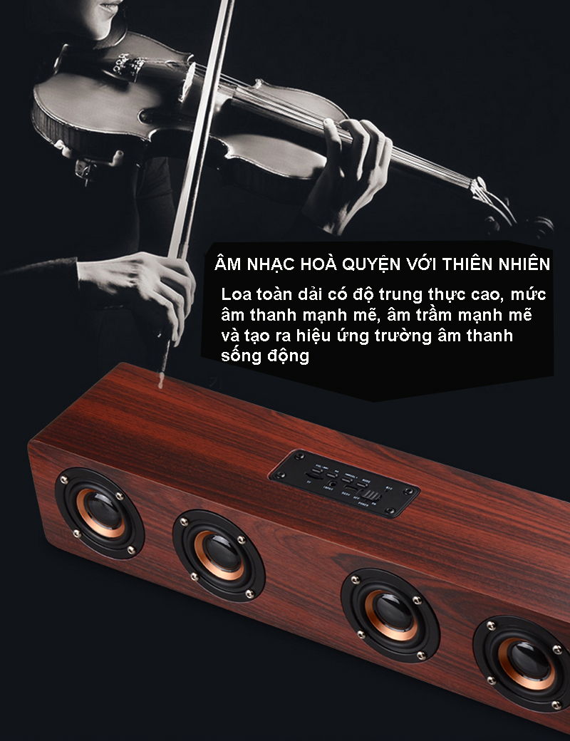 Loa gỗ Bluetooth W8 Hifi 12W Loa siêu trầm không dây Âm thanh nổi Chất liệu từ gỗ cao cấp, có 4 loa nghe nhạc cực hay - Hàng Chính Hãng