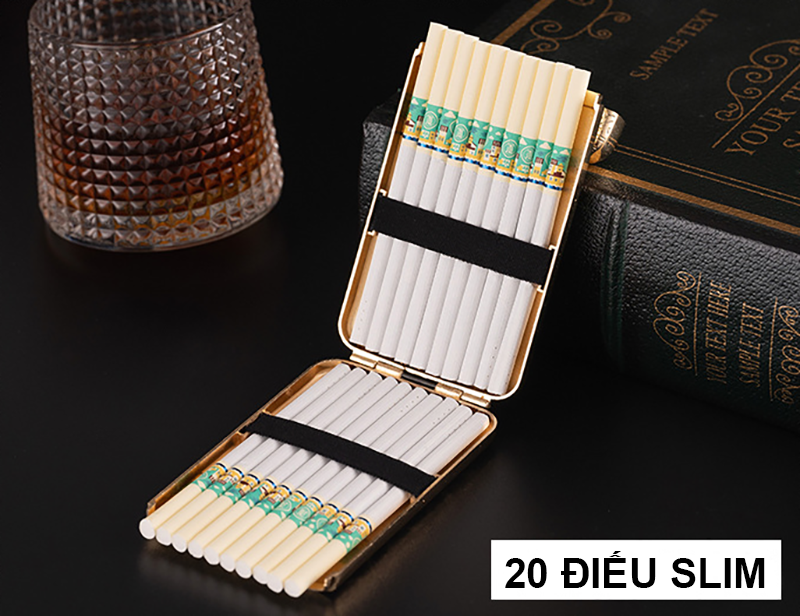 Hộp Đựng Thuốc 20 Điếu Dài Slim Đồng Thau Hoa Văn Cổ