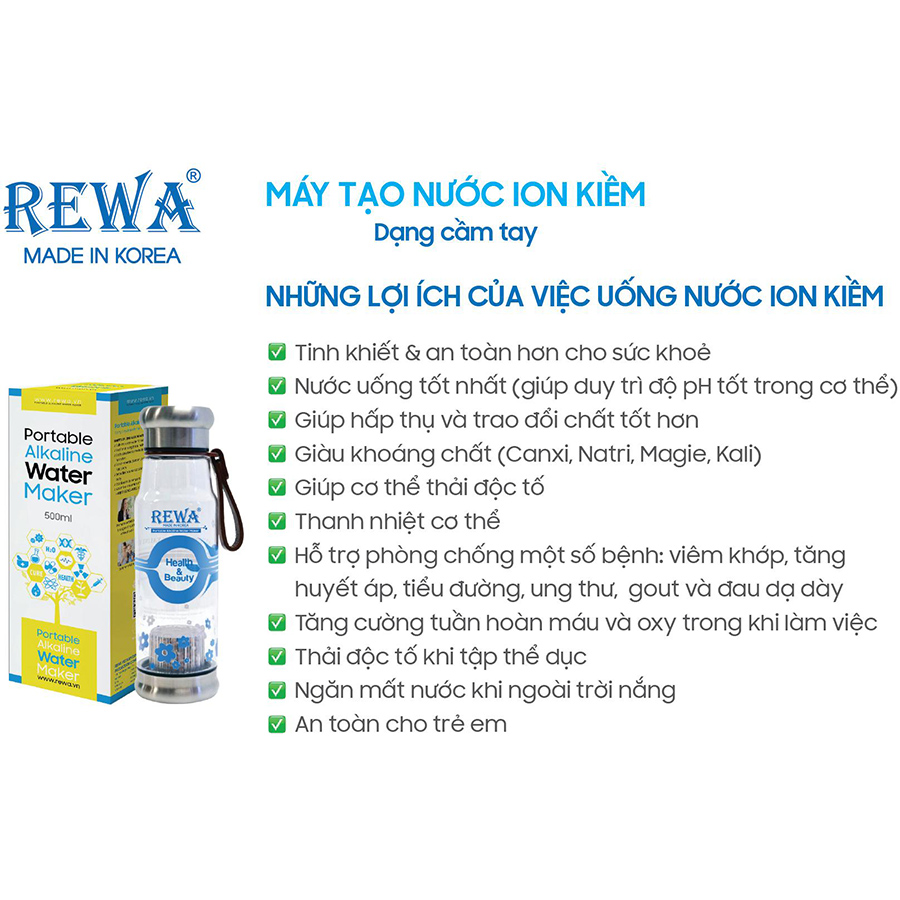 Máy Tạo Nước Ion Kiềm Cầm Tay Rewa RW-AK-1700 (500ml) - Hàng chính hãng