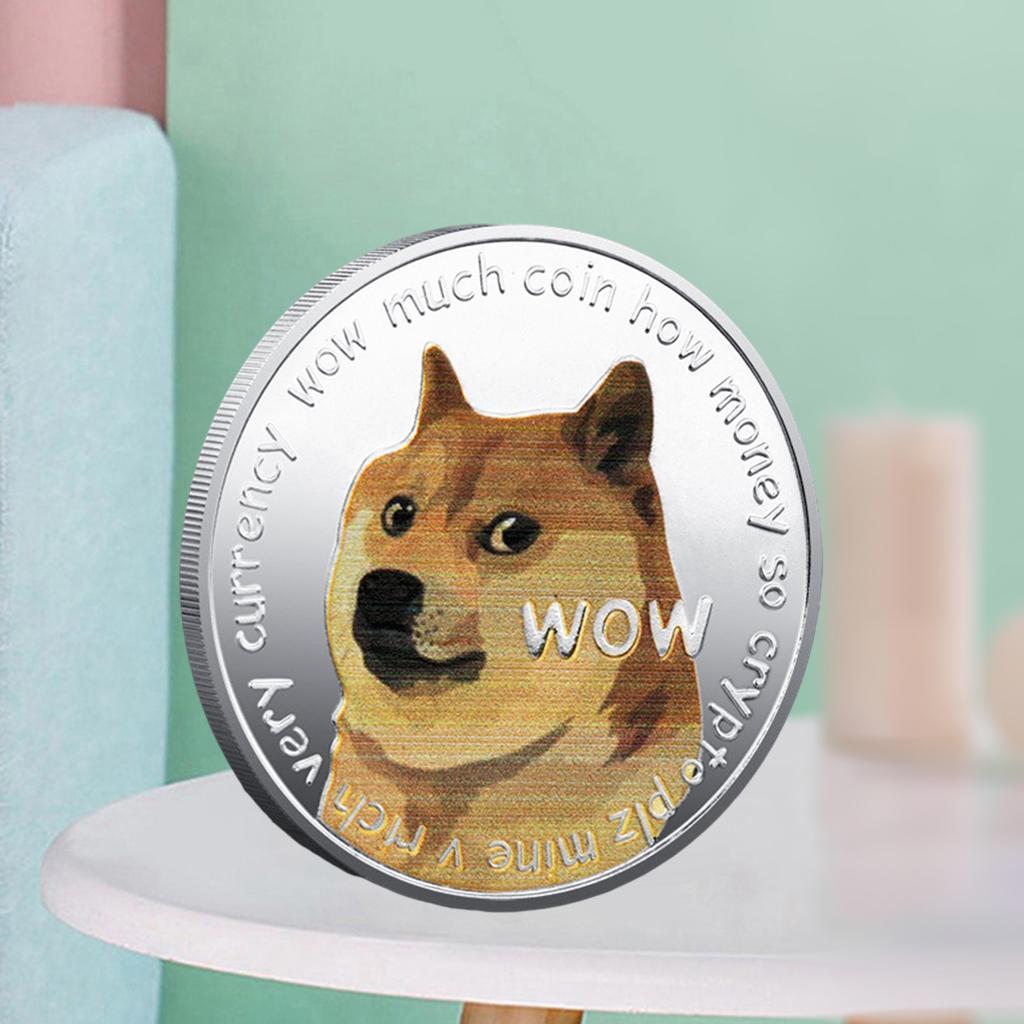 2pcs Kids Decor Silver Dog Commemorative Coins Dogecoin Collectibles Display