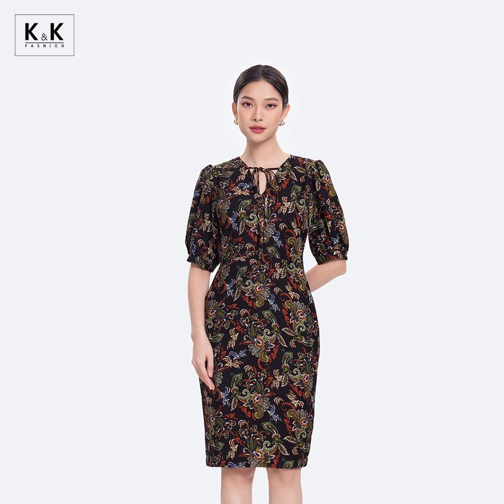 Đầm Ôm Công Sở Nữ Họa Tiết Tay Lửng K&amp;K Fashion KK117-35 Chất Liệu Garolan