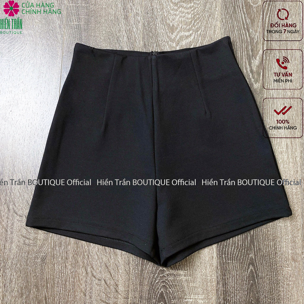 Quần short nữ Hiền Trần  BOUTIQUE cạp cao đùi ngắn chất vải Umi Hàn cao cấp co giãn khóa kéo tôn dáng đồ mặc nhà