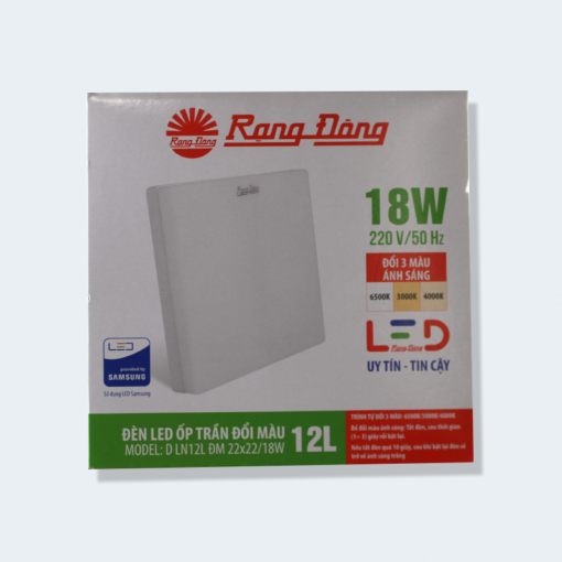 Đèn LED Ốp trần Vuông 18W Đổi màu