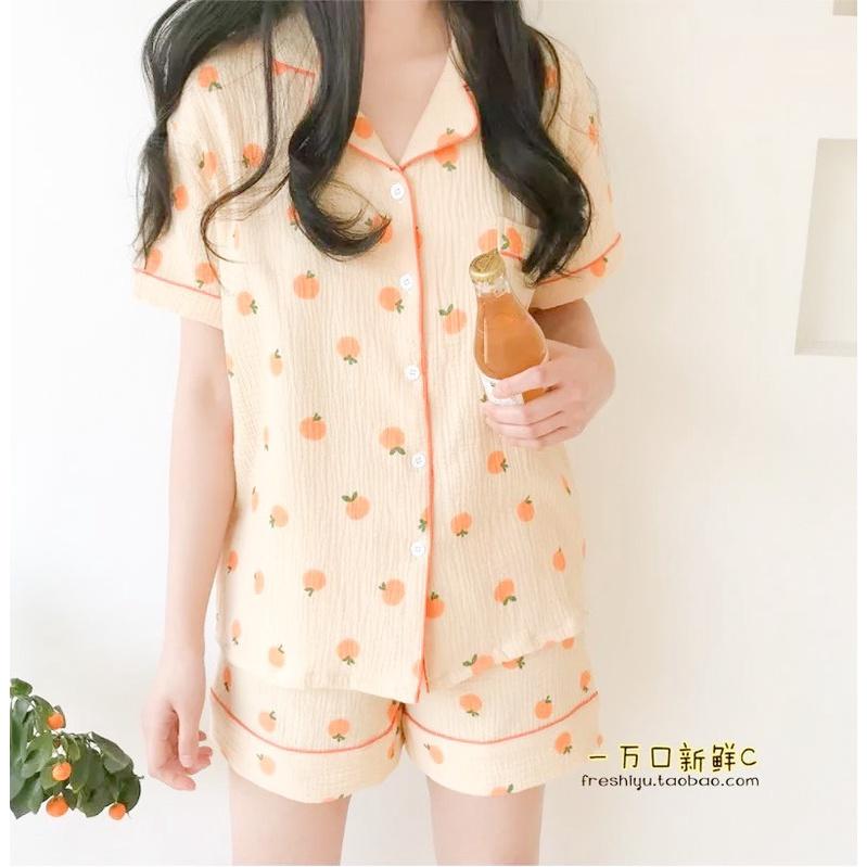 Đồ bộ nữ mặc nhà pijama hình cam dưa kèm scrunchie xinh xắn