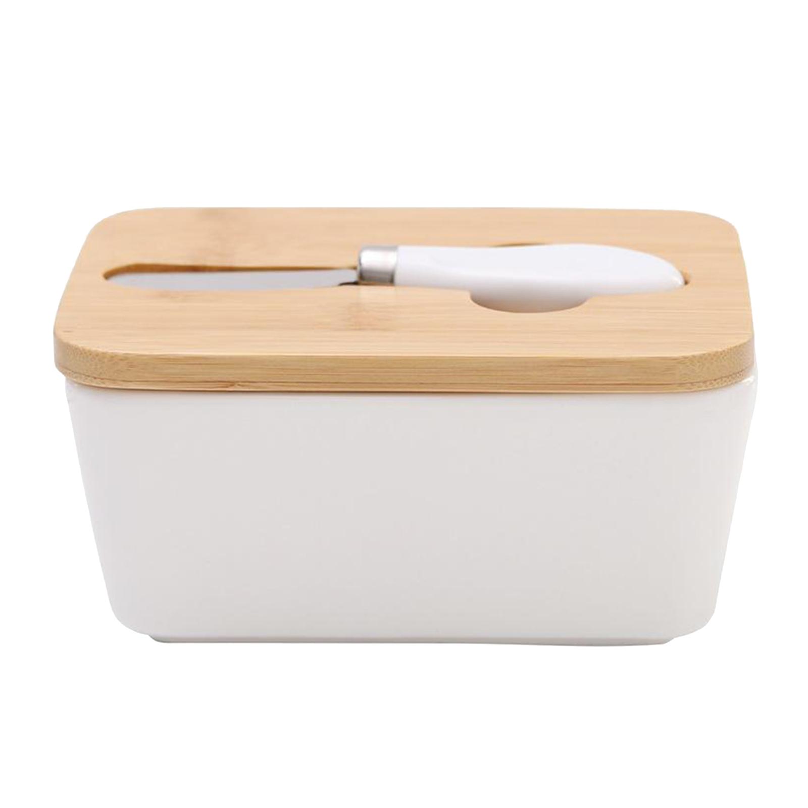 Ceramic Butter Dish Keeper with Wooden Lid and Steel Knife