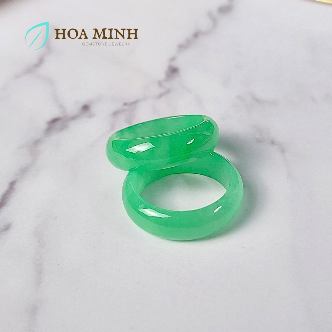 Nhẫn Cẩm Thạch xanh lá size 9 đường kính 19mm dày nhẫn 6.8 li không kén mệnh