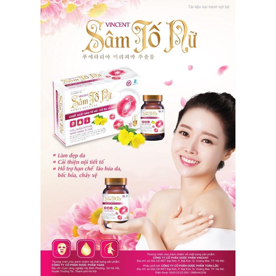 Viên Sâm tố nữ Collagen TOÀN LỘC giúp làm đẹp da, giảm sạm, nám, vết nhăn, bốc hỏa tiền mãn kinh