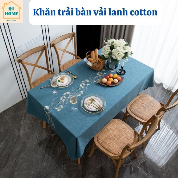 Khăn Trải Bàn Vải Lanh Cotton Màu Đồng Nhất, Thêu Bông Hoa Nổi, Sang Trọng