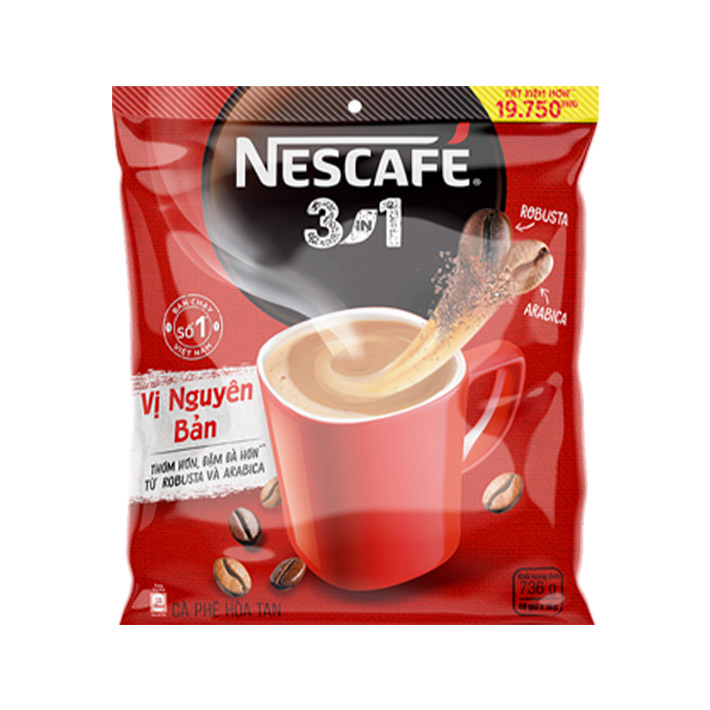 Cà phê hoà tan NESCAFÉ 3IN1 VỊ NGUYÊN BẢN - công thức cải tiến - COMBO 2 bịch x 46 gói - [TẶNG 4 HỘP NHỰA INOCHI 750ml &amp; 1000ml]