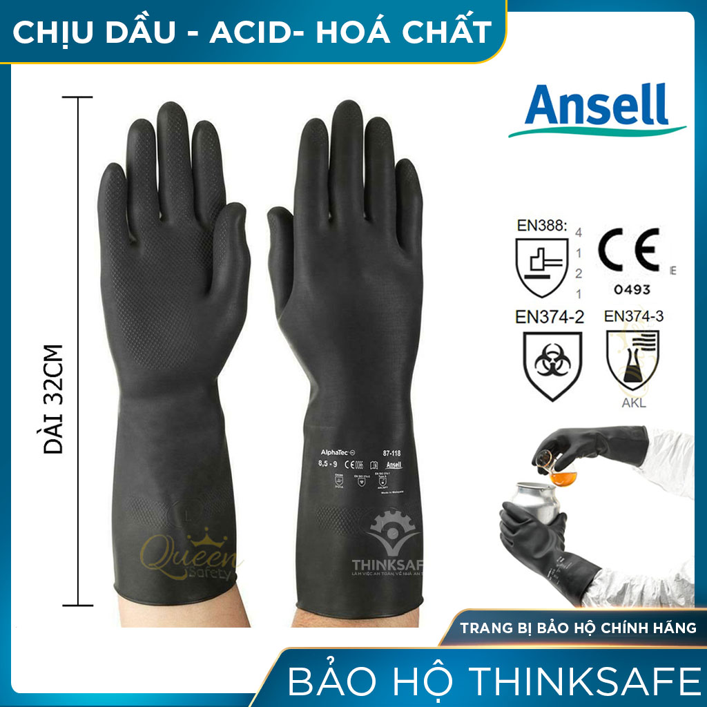 Găng tay chống hóa chất Alphatec 87-118 bao tay chống dầu, chống hóa chất - Black Heavyweight G17K