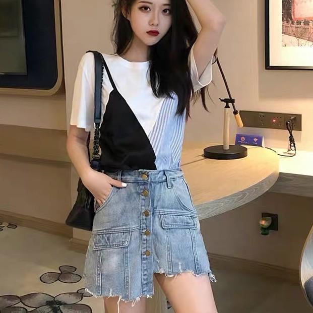 Quần Váy Jeans khuy túi rách nhẹ cao cấp NL252