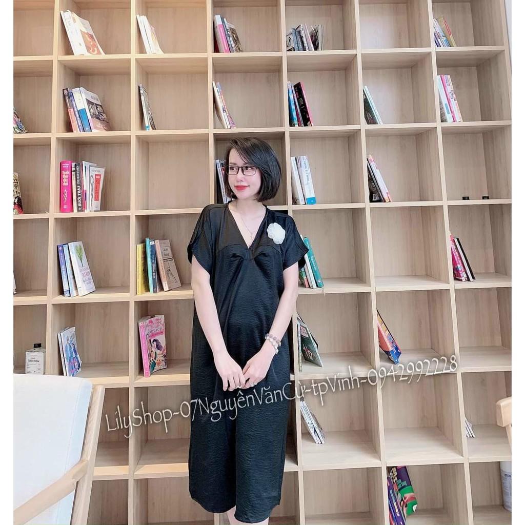 Váy bầu thiết kế️đầm bầu mặc đi làm đi chơi đều được️chất kẻ hàn siêu mát️free size (43-68kg)