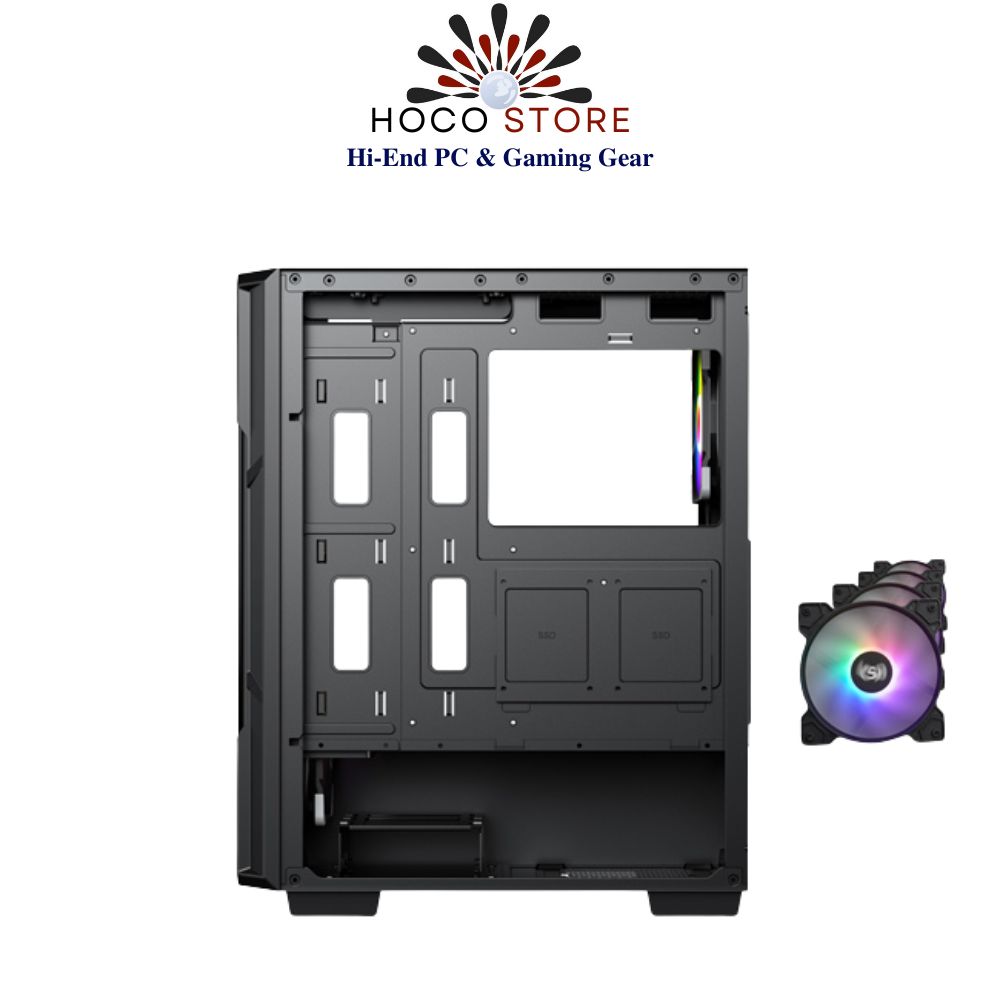 Vỏ Case Máy Tính VSP Gaming KA28 + 4 Fan Led 120mm - Case ATX, mặt trước lưới, hông kính cường lực - Hàng Chính Hãng