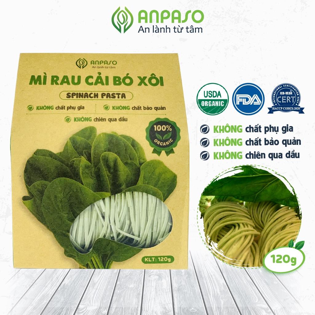 Mì Rau Eat Clean Cải Bó Xôi Hữu Cơ Organic Anpaso, Giảm Cân, ăn chay, ăn kiêng, không chiên nóng, tốt cho tiêu hóa 120g