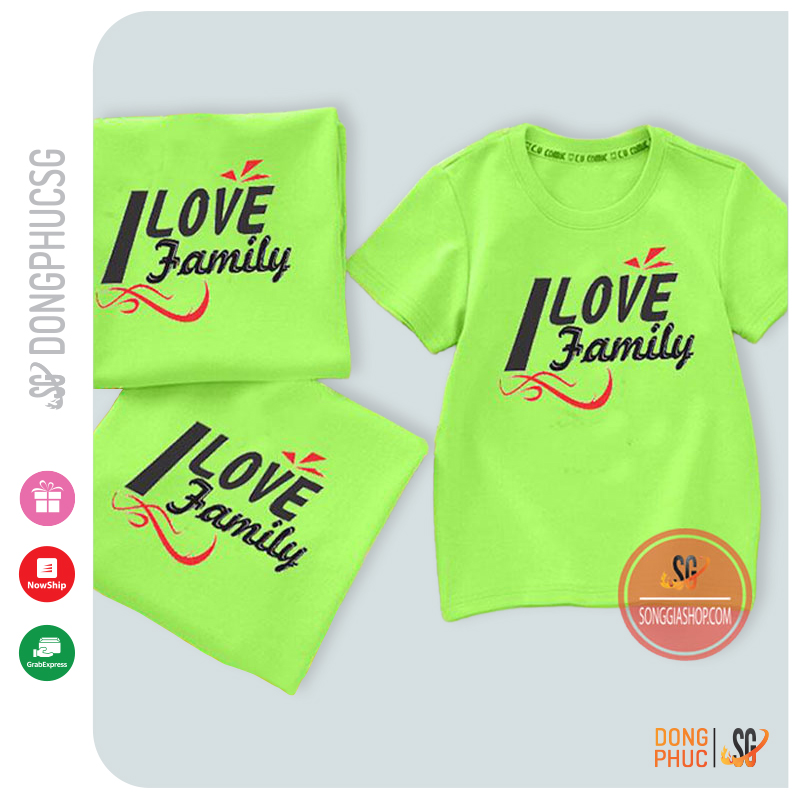 Áo gia đình 3/4/5 người đồ dồng phục gia đình I Love Family màu xanh lá thun dày dặn GD306XL DONGPHUCSG