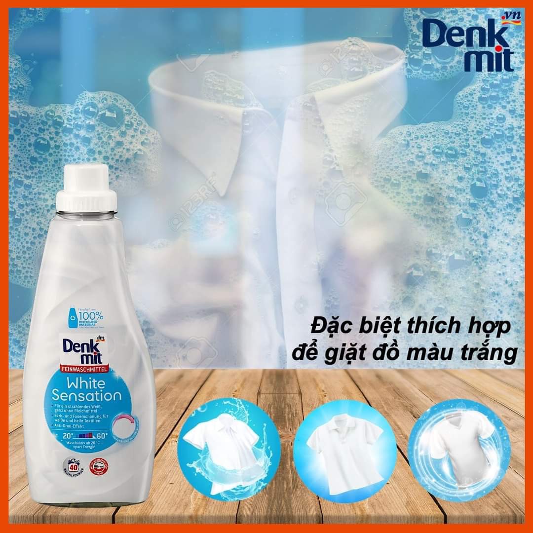Nước giặt trắng quần áo Denkmit # Nước giặt Denkmit White Sensation dành cho quần áo trắng - chai 1L