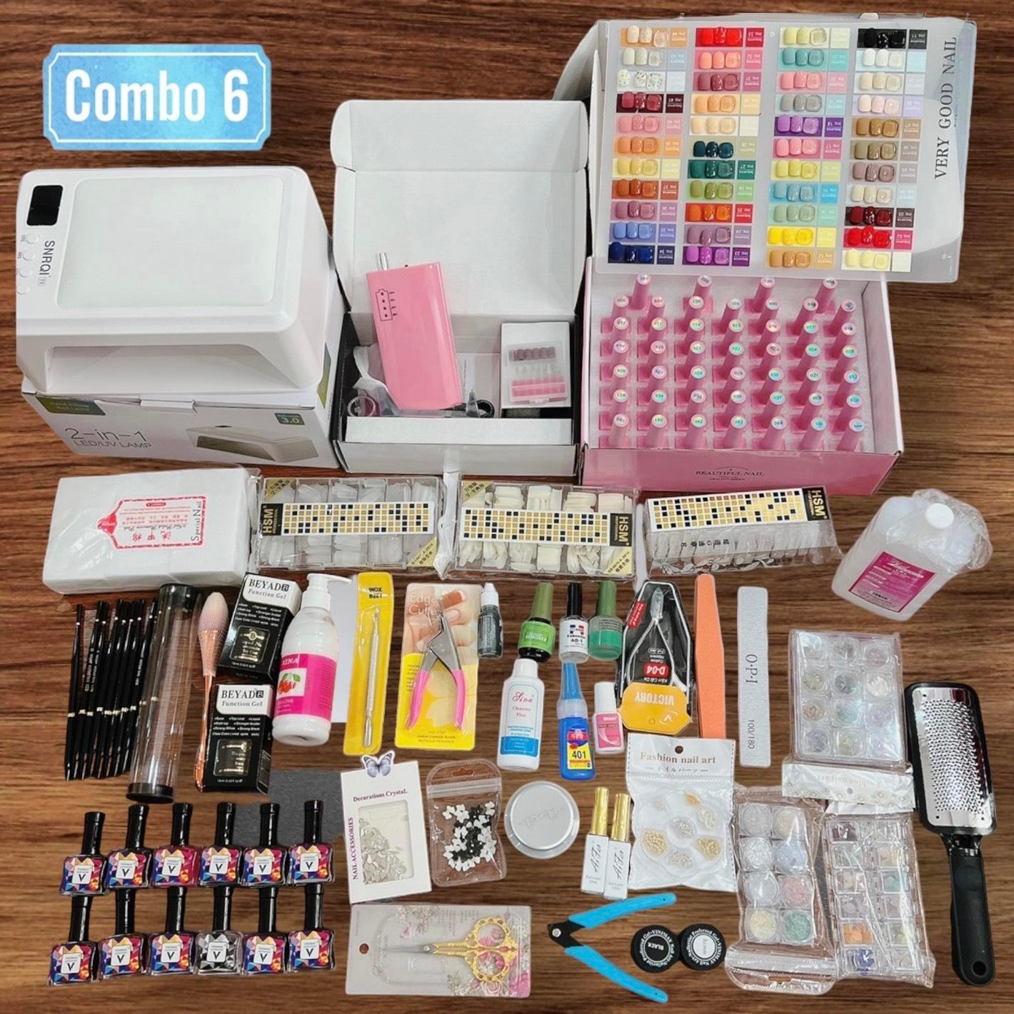 Combo Phụ Kiện Nail Cao Cấp Số 6 - Bộ Phụ Kiện Làm Nail Đầy Đủ Máy Hơ T8, Máy Mài Us801, Sơn Very Good Nail Phương Miu