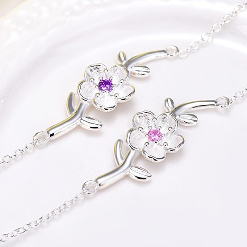 Vòng tay bạc kiểu dáng hoa đào xinh xắn phong cách Hàn Quốc mẫu 2 ANTA Jewelry - ATJ79014