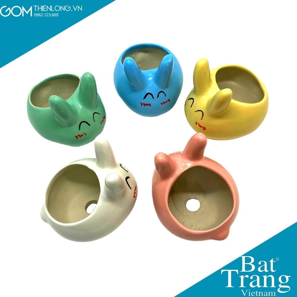 Chậu Trồng Cây Mini - Chậu Sứ Mini Tai Thỏ 5 Màu - Gốm Thiên Long