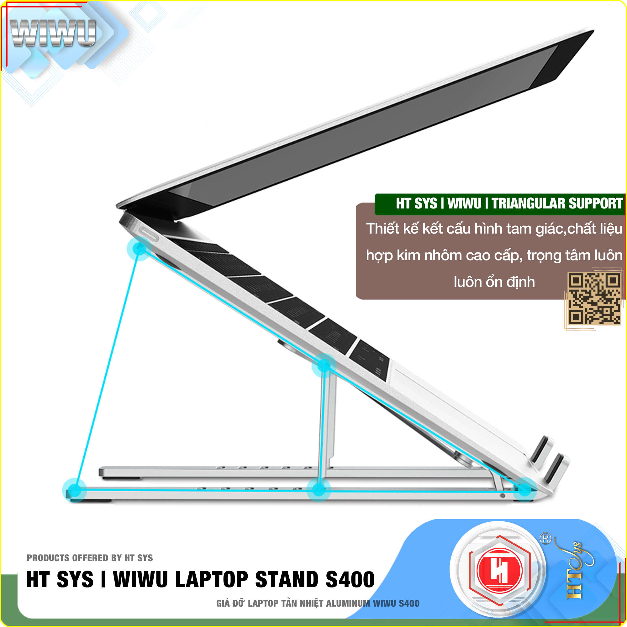 Giá đỡ laptop gấp gọn HT SYS wiwu LAPTOP stand S400-Hợp kim nhôm cao cấp-Đế tản nhiệt laptop, macbook, máy tính xách tay-06 Chế độ điều chỉnh góc độ-Hỗ trợ máy 13 inch đến 15,6 inch và tất cả máy tính bảng-[Hàng Nhập Khẩu]