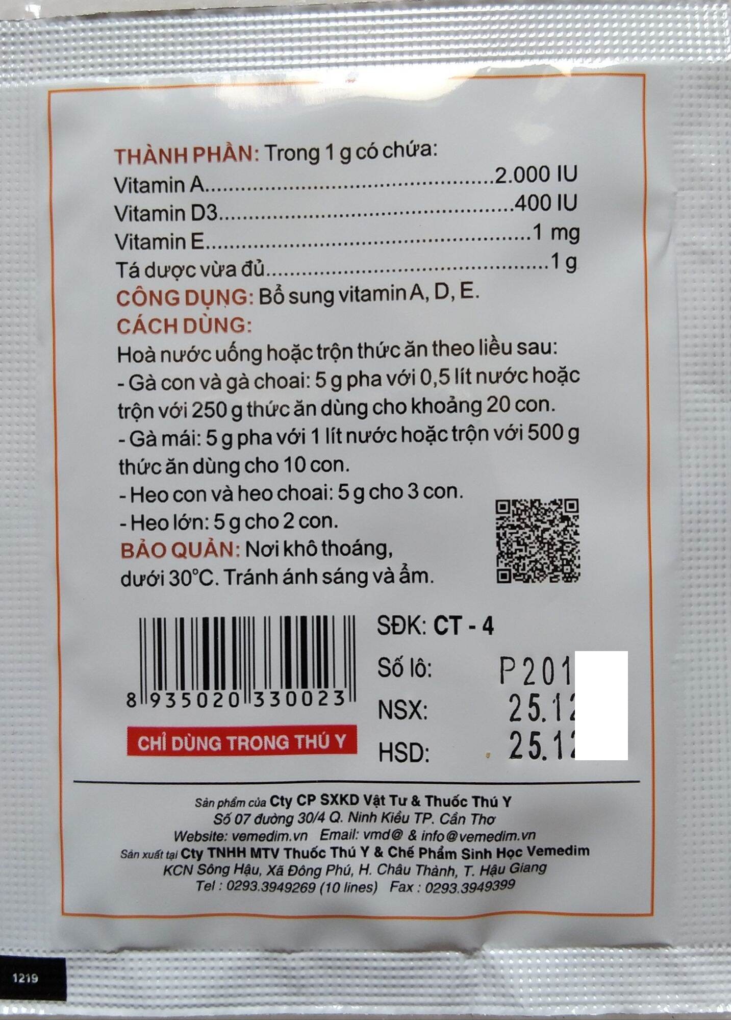 Bổ sung vitamin A,D,E tăng cường sức khỏe cho gia súc, gia cầm Vemedim AD3E