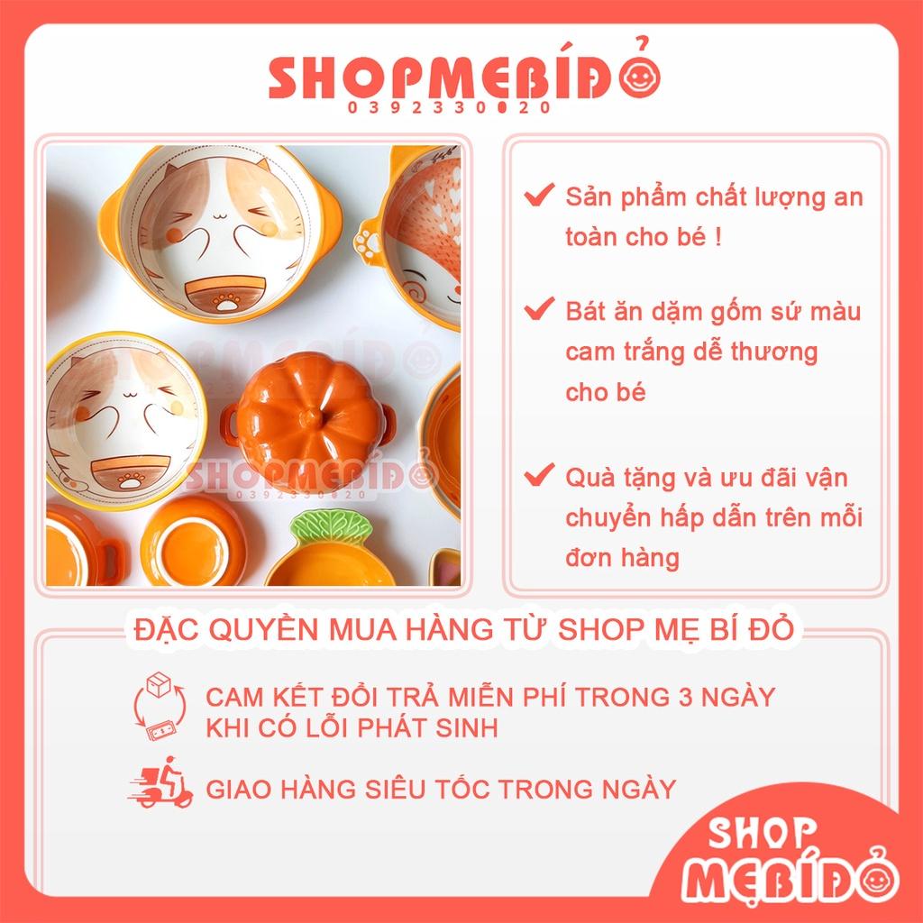 Bát Ăn Dặm Gốm Sứ Màu Cam Trắng Dễ Thương Cho Bé T14