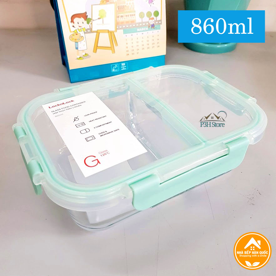 Hộp đựng thực phẩm bằng thủy tinh chia 2 ngăn 3 ngăn chịu nhiệt Lock&lock LLG456 600ml LLG457 860ml LLG458 1040ml