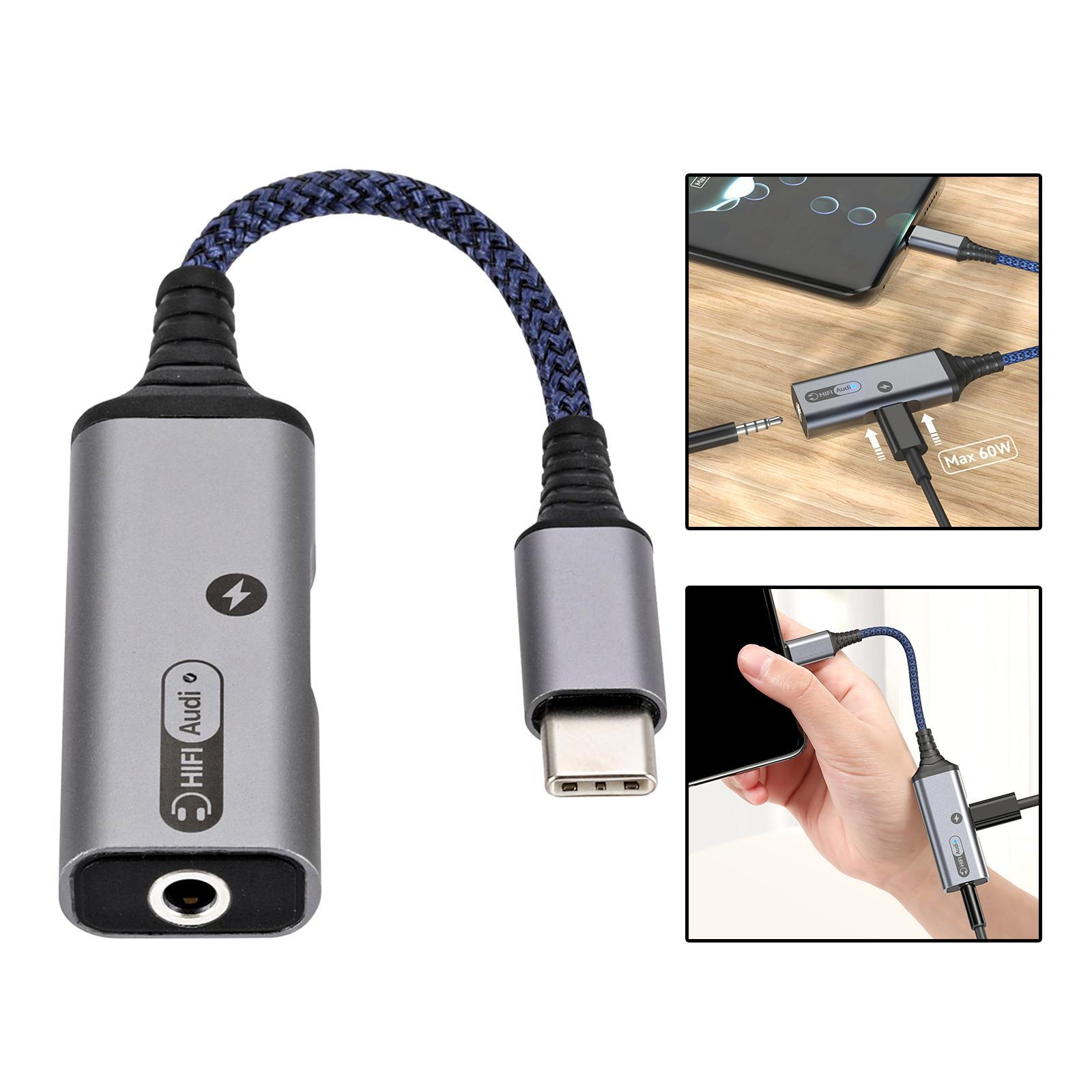 2 in 1 USB Type C to AUX Charger Adapter PD 60W Fast Charging