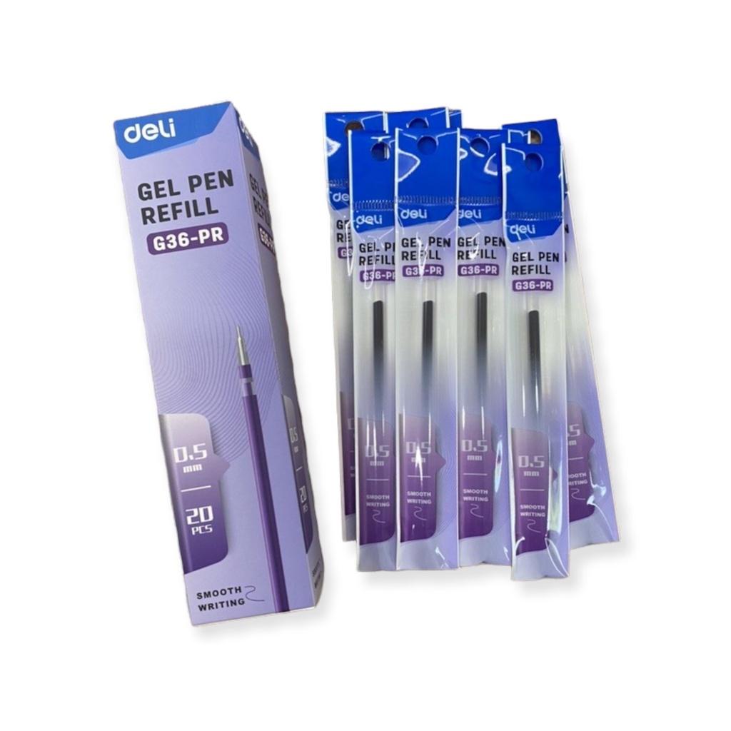 Hộp 20 Ruột bút gel Deli G36-PR nét 0.5mm dài 13cm - Mực tím