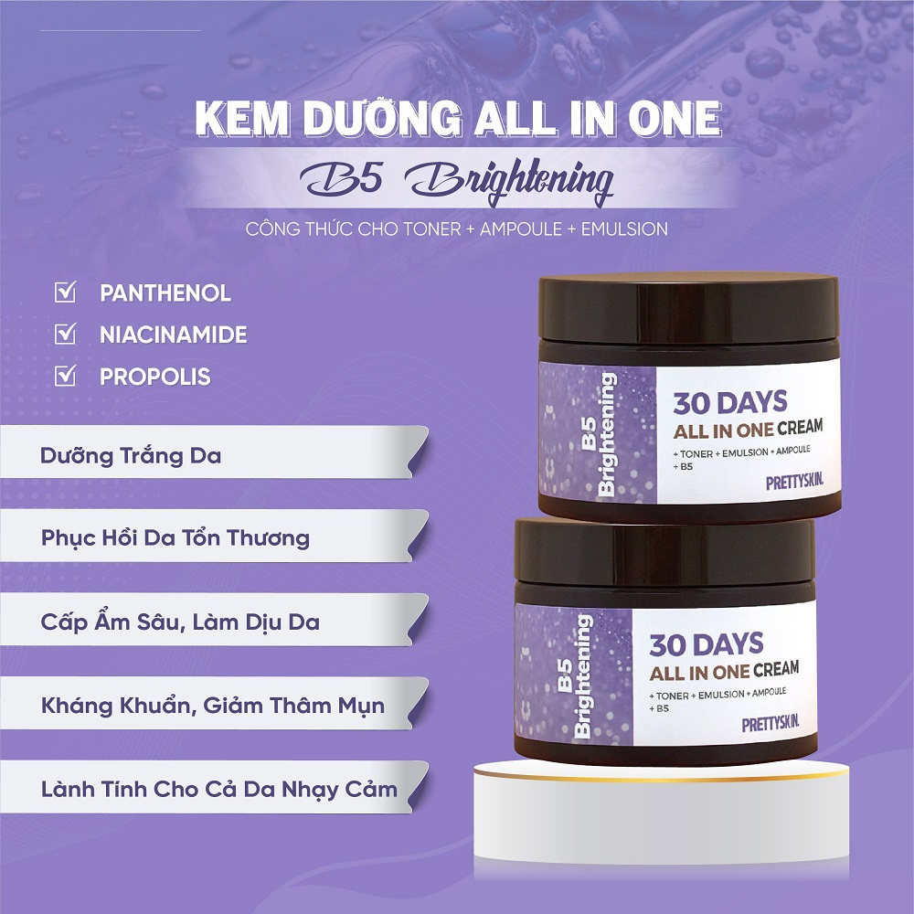 Kem Dưỡng Phục Hồi Và Sáng Da Prettyskin 30 Days All In One B5 Brightening Cream 100ml