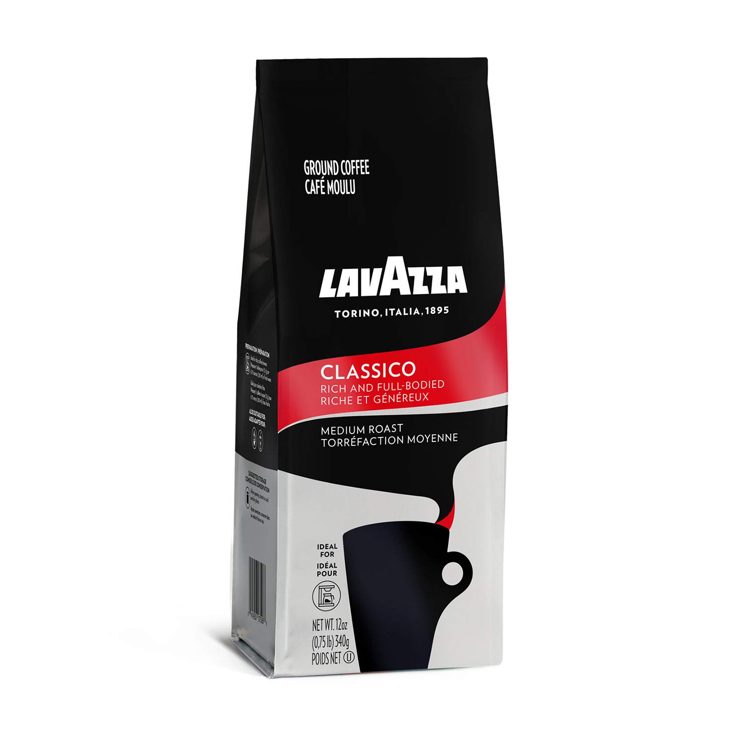 Cà phê bột Lavazza Classico Ground Coffee Blend, rang vừa - thích hợp french press, pour over, hand drip- Độ đậm : 5/10