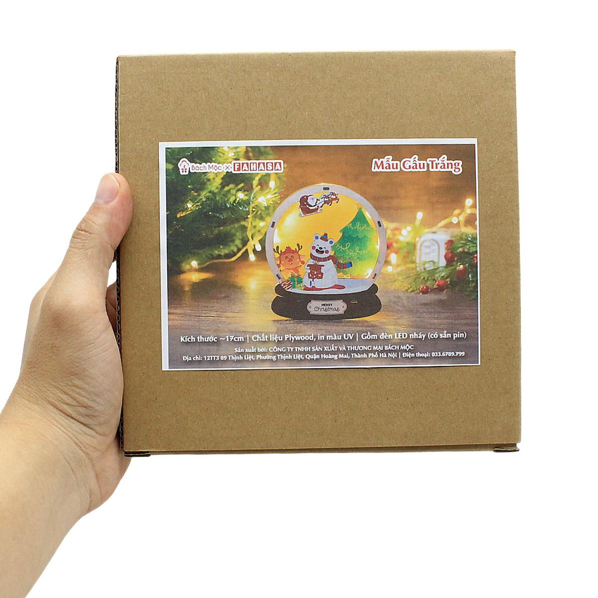 Đèn Gỗ Trang Trí Giáng Sinh - Bách Mộc - Quả Cầu Gấu Trắng