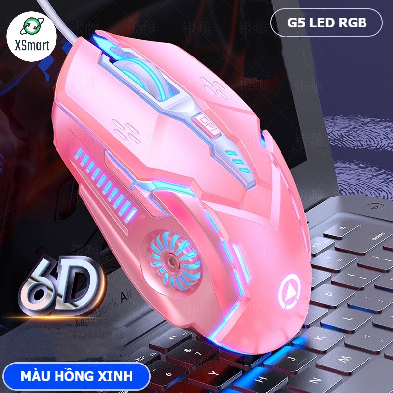 Chuột chơi game máy tính có đèn led đổi màu XSmart G5 Gaming thiết kế 6D, chỉnh được DPI, tương thích pc, laptop - Hàng Chính Hãng