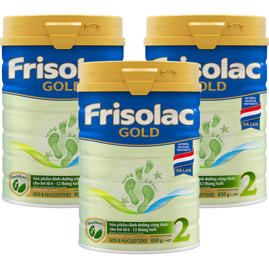 3 lon sữa Sữa Bột Frisolac Gold 2 850g Dành Cho Trẻ Từ 6 - 12 Tháng Tuổi