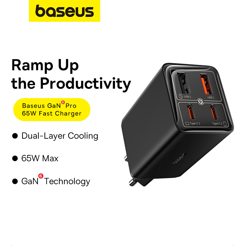 Bộ Sạc Nhanh Baseus GaN6 Pro 65W Fast Charger 2C+2U (Multi Quick Charger Support)- Hàng chính hãng