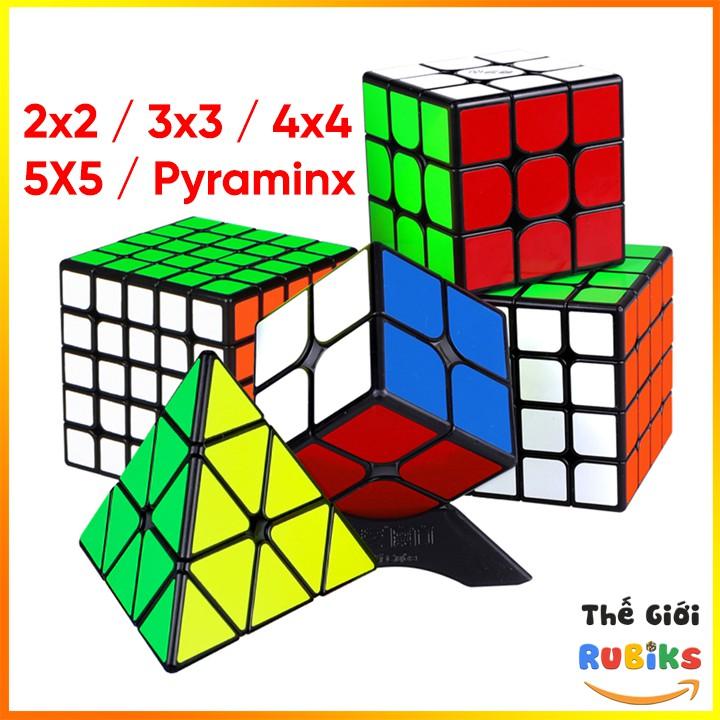 Combo 5 Khối Rubik Viền Đen 2x2 3x3 4x4 5x5 Tam Giác Pyraminx
