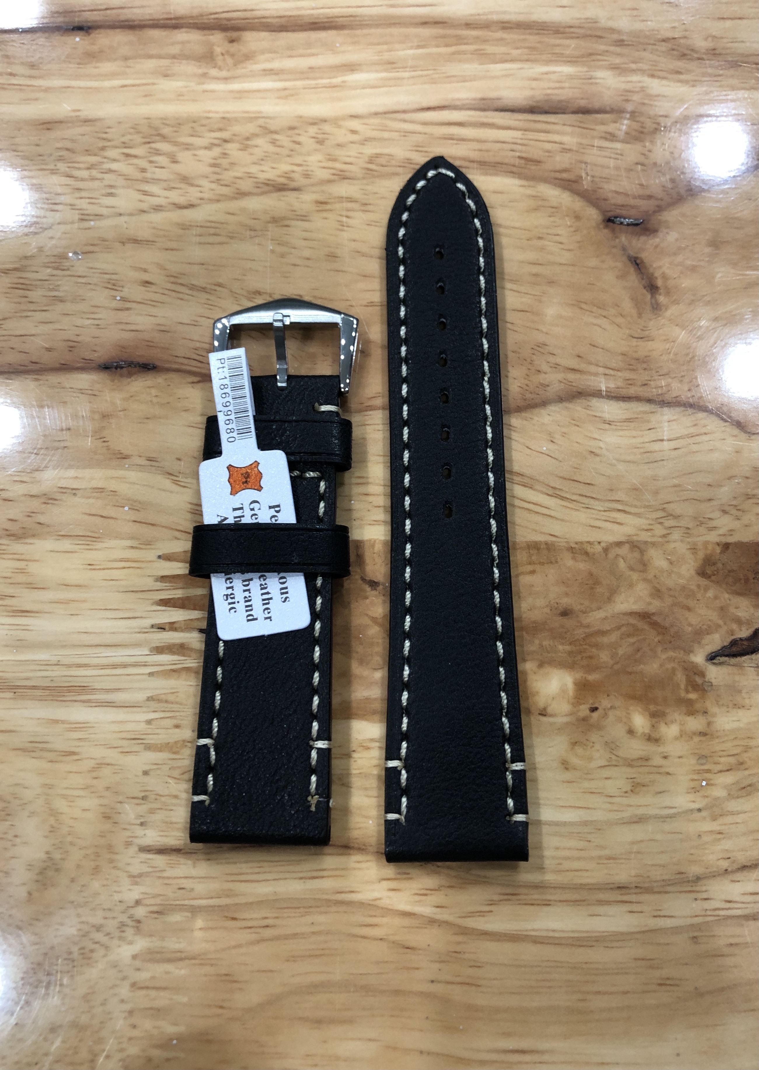 Dây Đồng Hồ Da Bò Cao Cấp Màu đen Size 22