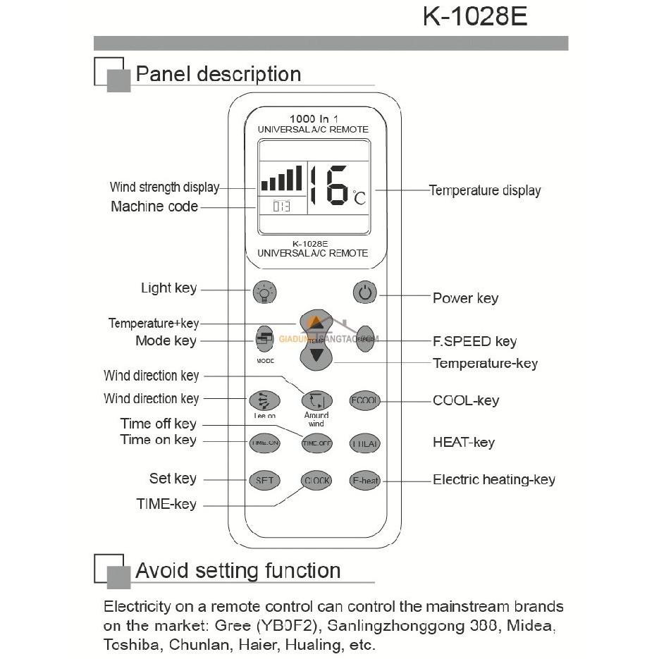 Remote Máy Lạnh Đa Năng K-1028E 1000 In 1