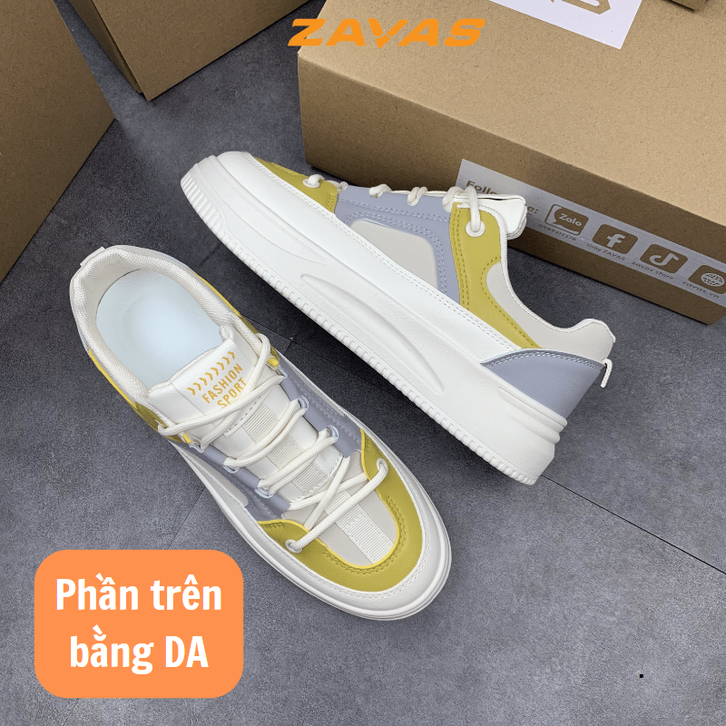 Giày thể thao sneaker nữ ZAVAS cao 4cm công nghệ ép nhiệt bền chắc êm nhẹ bằng da S420