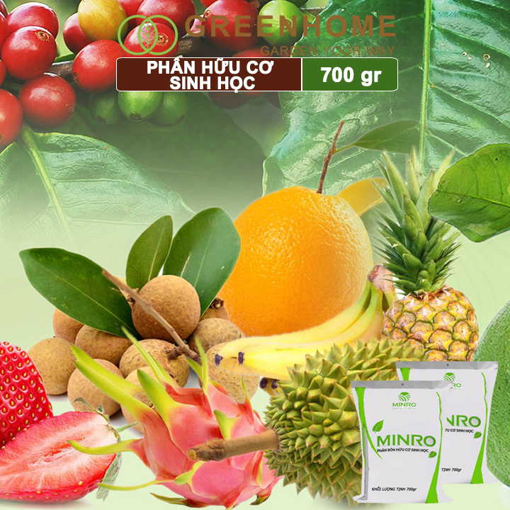 Phân bón hữu cơ sinh học Minro, bao 700g, chuyên hoa hồng, lan, cây cảnh, giúp cây khoẻ, ổn định |Greenhome