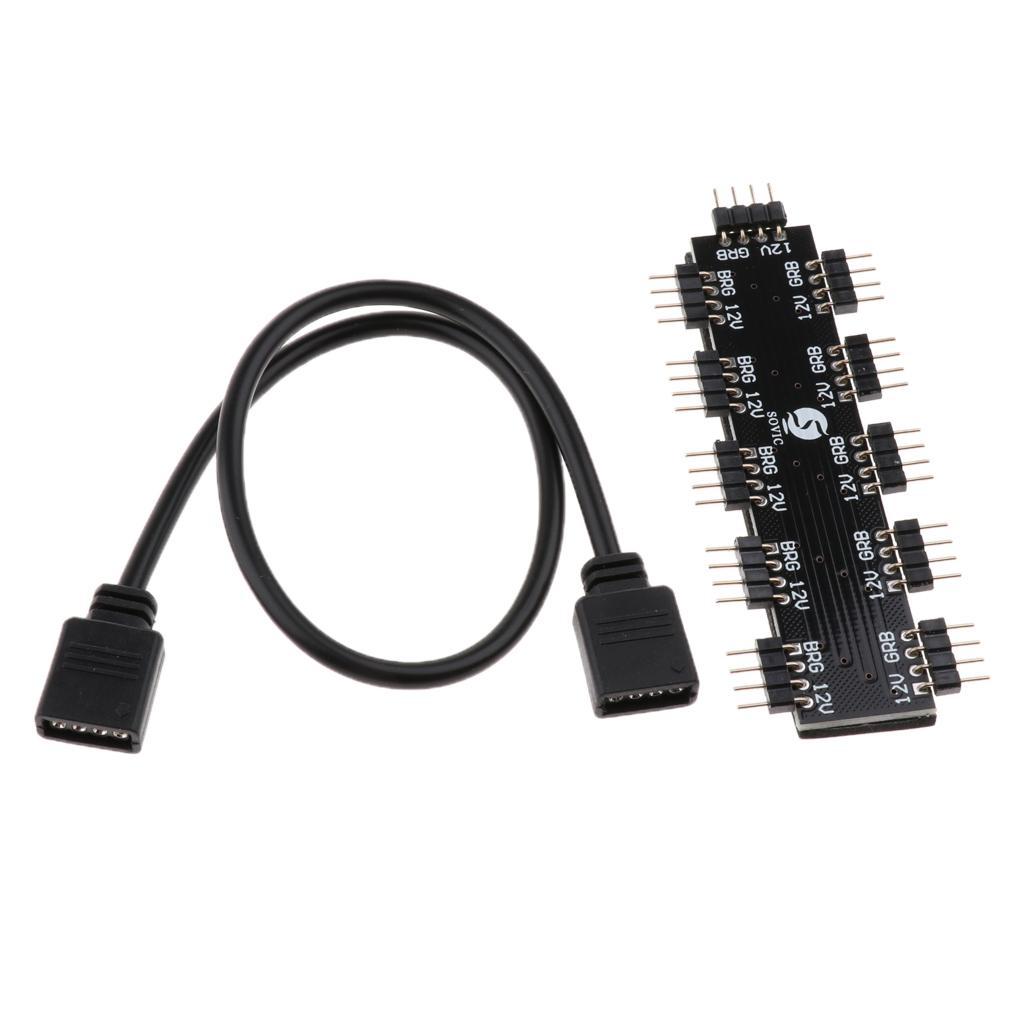 10 Channel RGB Fan Controller Hub Splitter 4Pin 12V for Desktop Computer