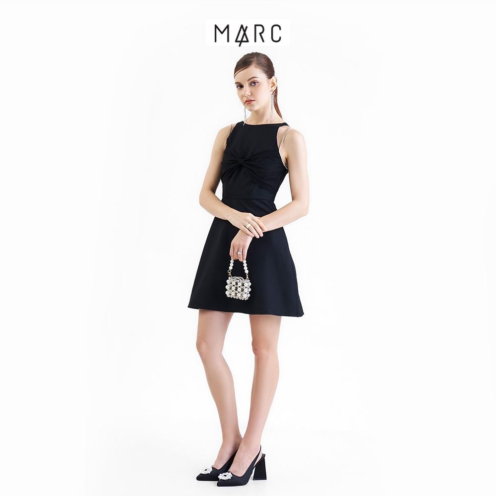 Đầm nữ MARC FASHION mini sát nách cổ tròn phối dây đá nơ ngực FALH102222