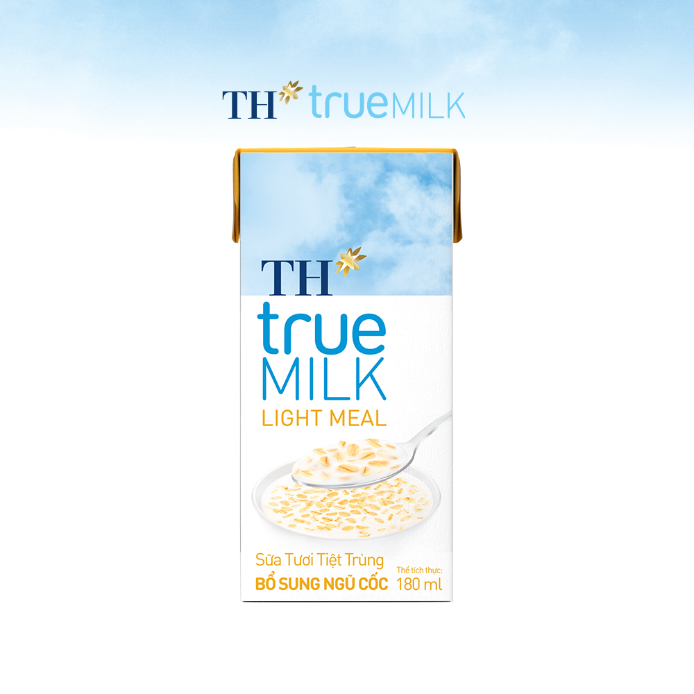 4 Lốc sữa tươi tiệt trùng TH True Milk Light Meal bổ sung ngũ cốc 180ml