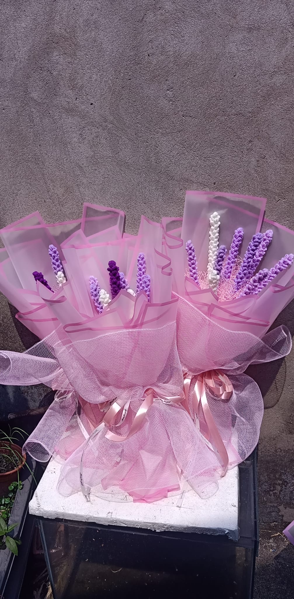 Combo 5 cành hoa LAVENDER chất liệu sợi len, hàng đan thủ công chiều dài 40cm được quấn len nguyên cành lá và hoa