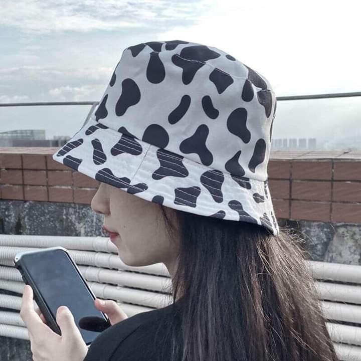 Mũ Ngựa Vằn Bò Sữa Unisex Mũ vành tròn tai bèo, bucket màu loang trắng đen nam nữ Ulzzang HO